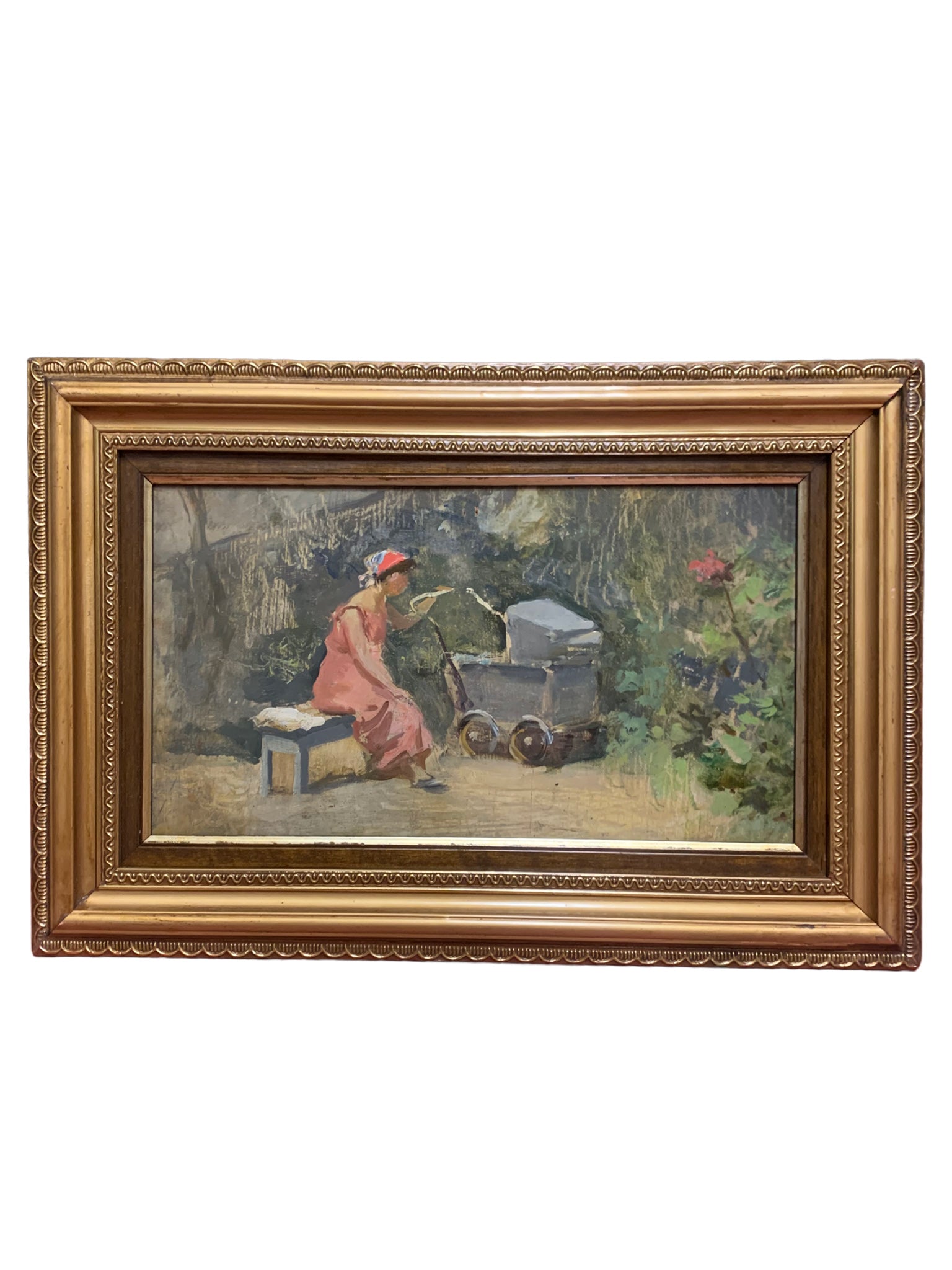 Oil Painting on Maternity Canvas by Attilio Melo 1950s