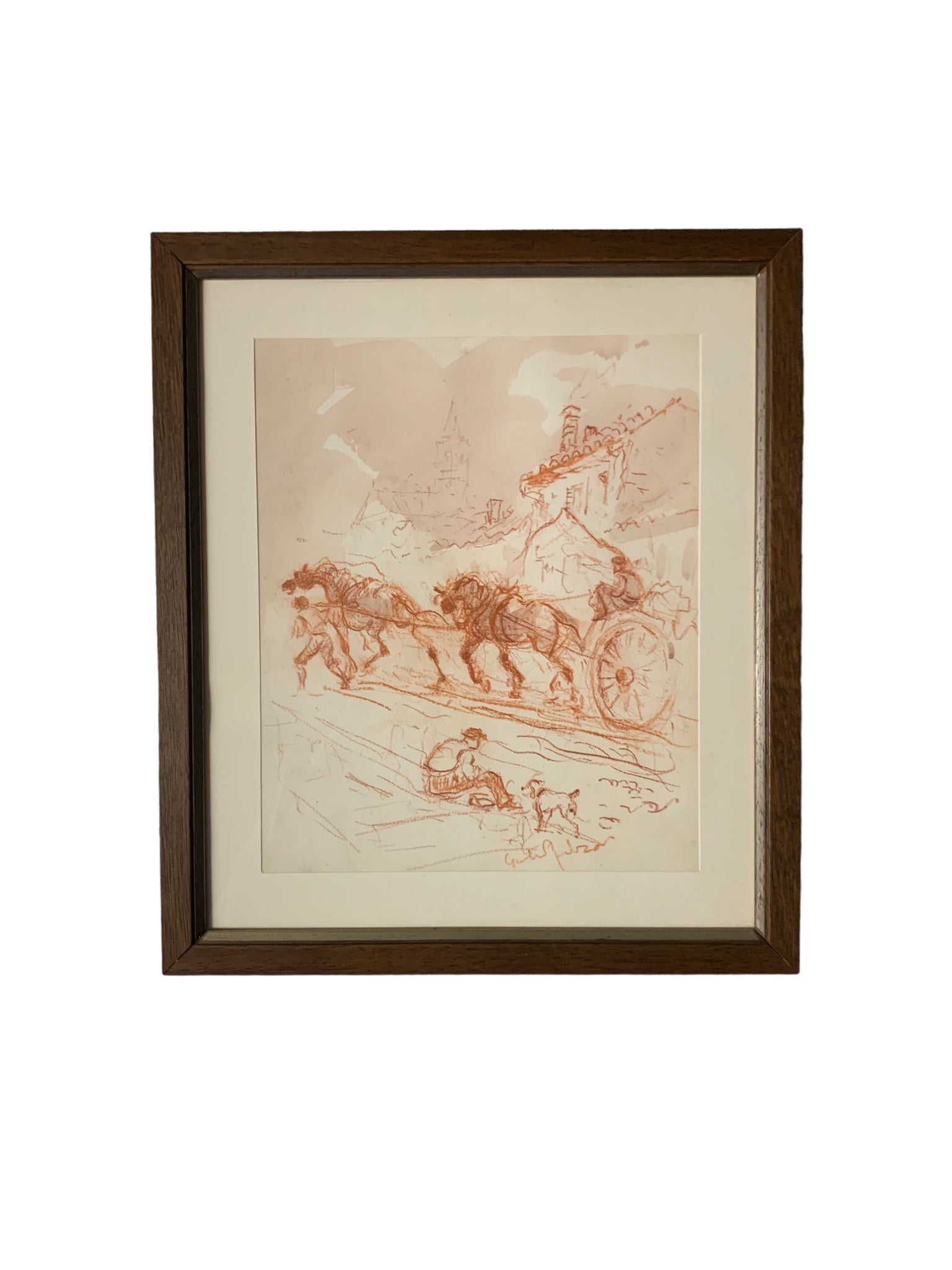 Set di Quattro Disegni Sanguigni di Giulio Falzoni in Pastello e Acquerello Anni 60