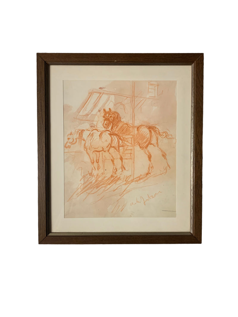 Set of Four Blood Drawings by Giulio Falzoni in Pastel and Watercolor from the 1960s