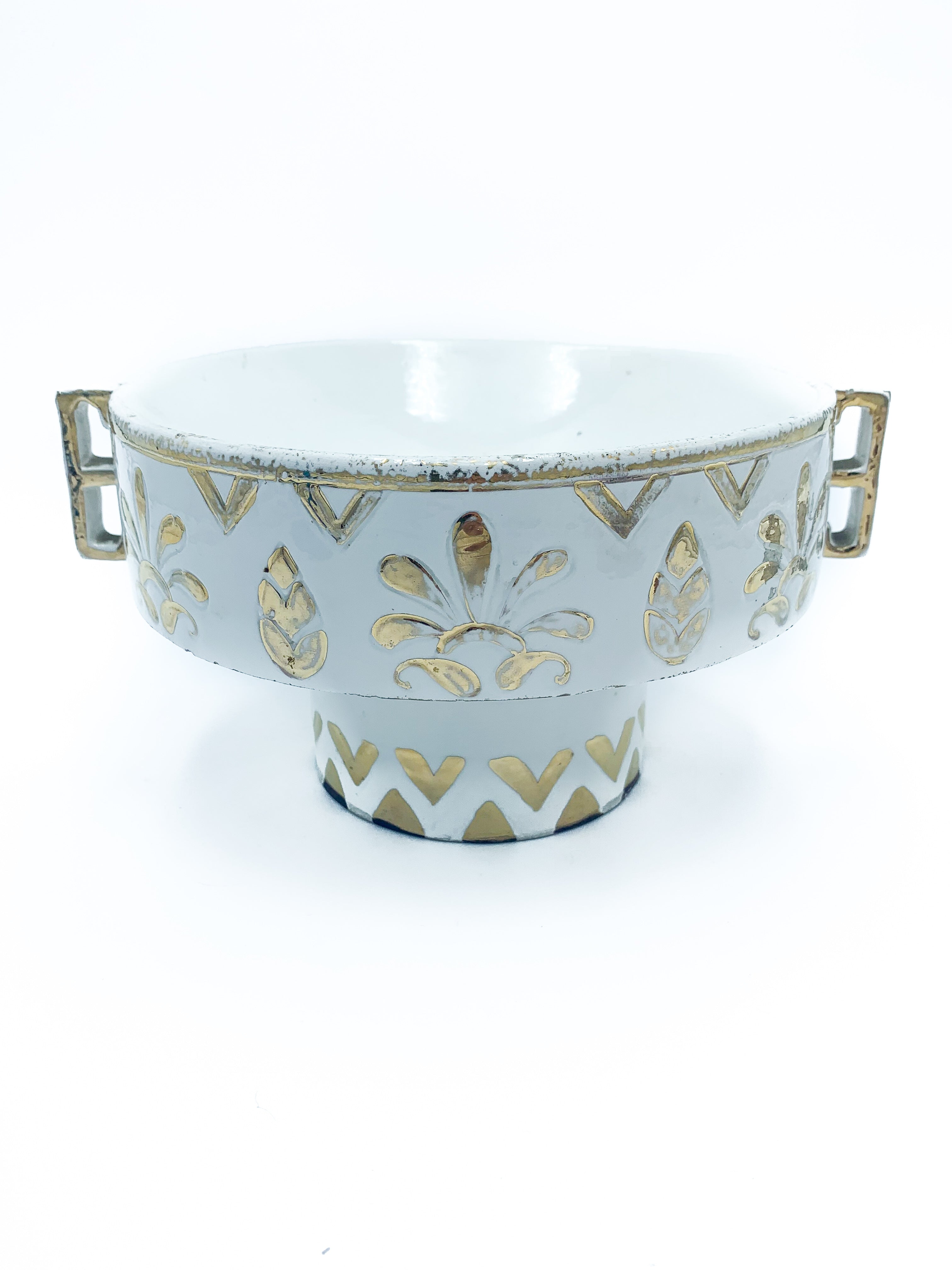 Vaso in Ceramica di Perugia Etruria Bianco e Dorato