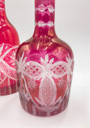 Bottiglie da Liquore in Cristallo di Boemia Incise Anni 50