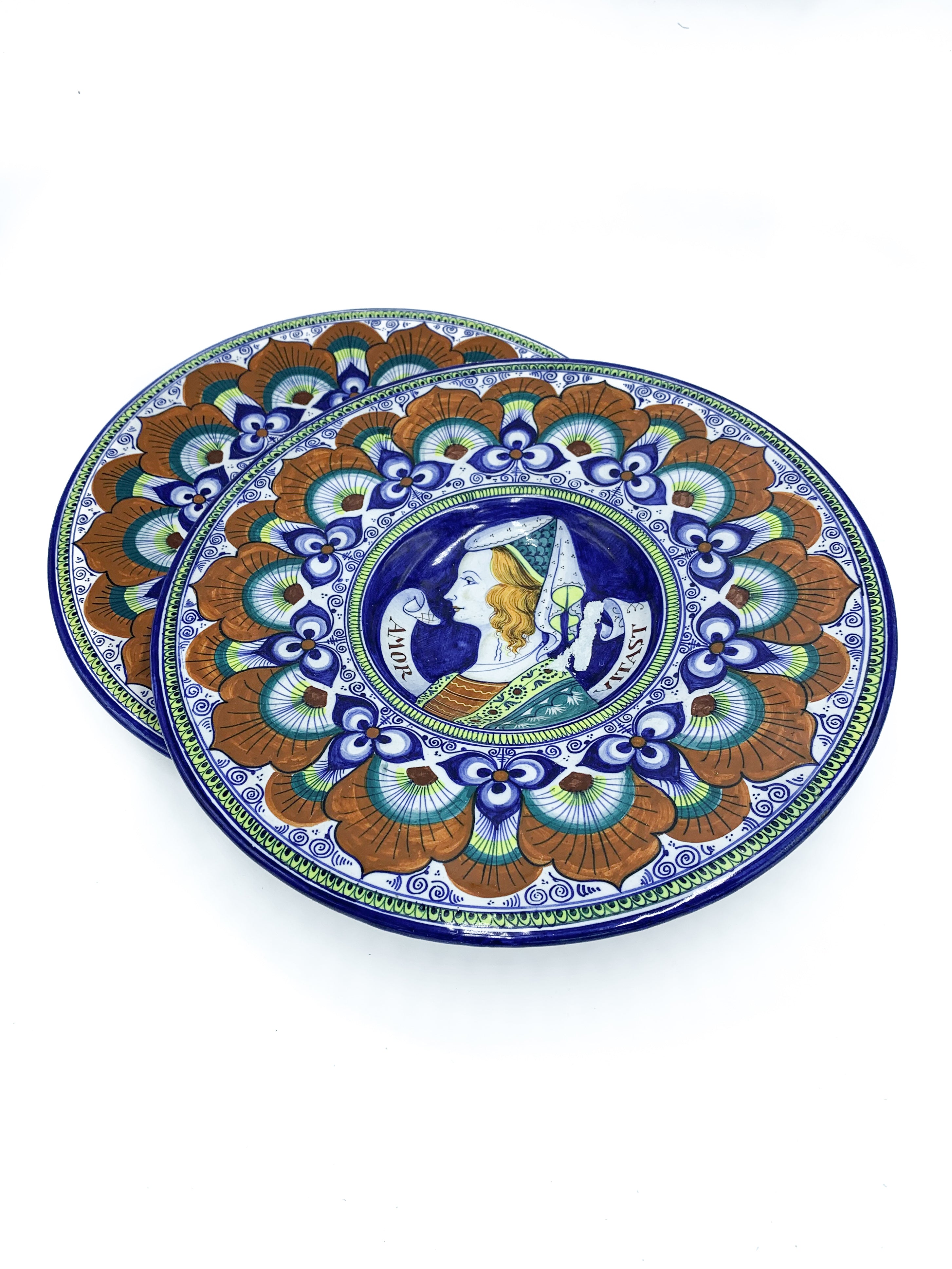 Pair of Amor Vitast Ceramic Plates from Faenza