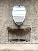 Console il Legno e Vetro con Specchio Lavorato ad Acido Anni 50