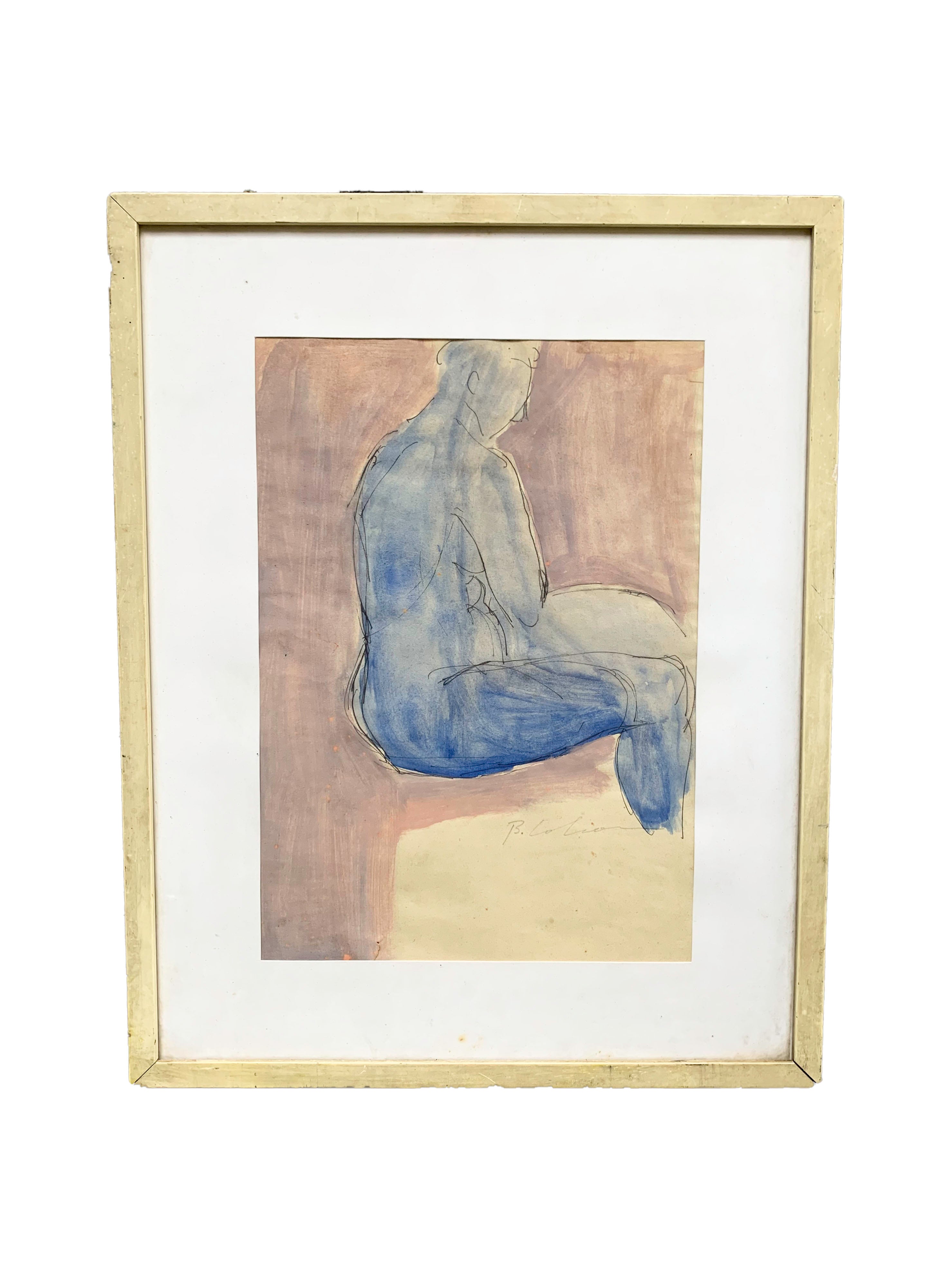 Watercolor of a nude woman from the 1980s