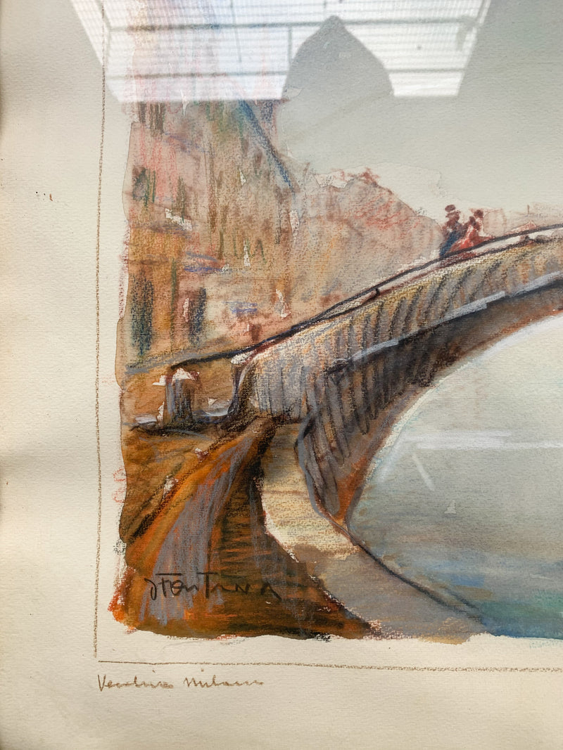 Watercolor painting by Daniele Fontana from the 1950s