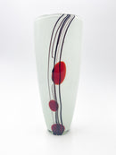 Vaso in Vetro di Murano Bianco con Decorazioni Rosse e Nere Anni 70