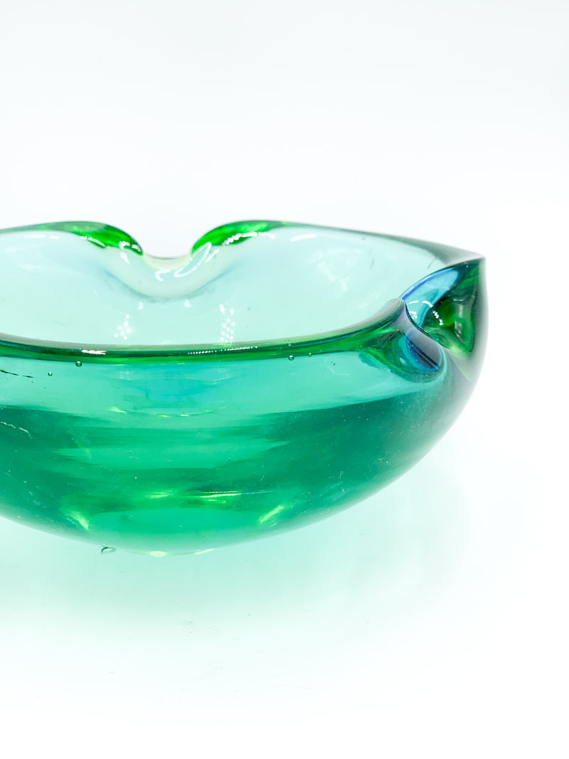 Green Murano Glass Ashtray with Blue Shades 1960s