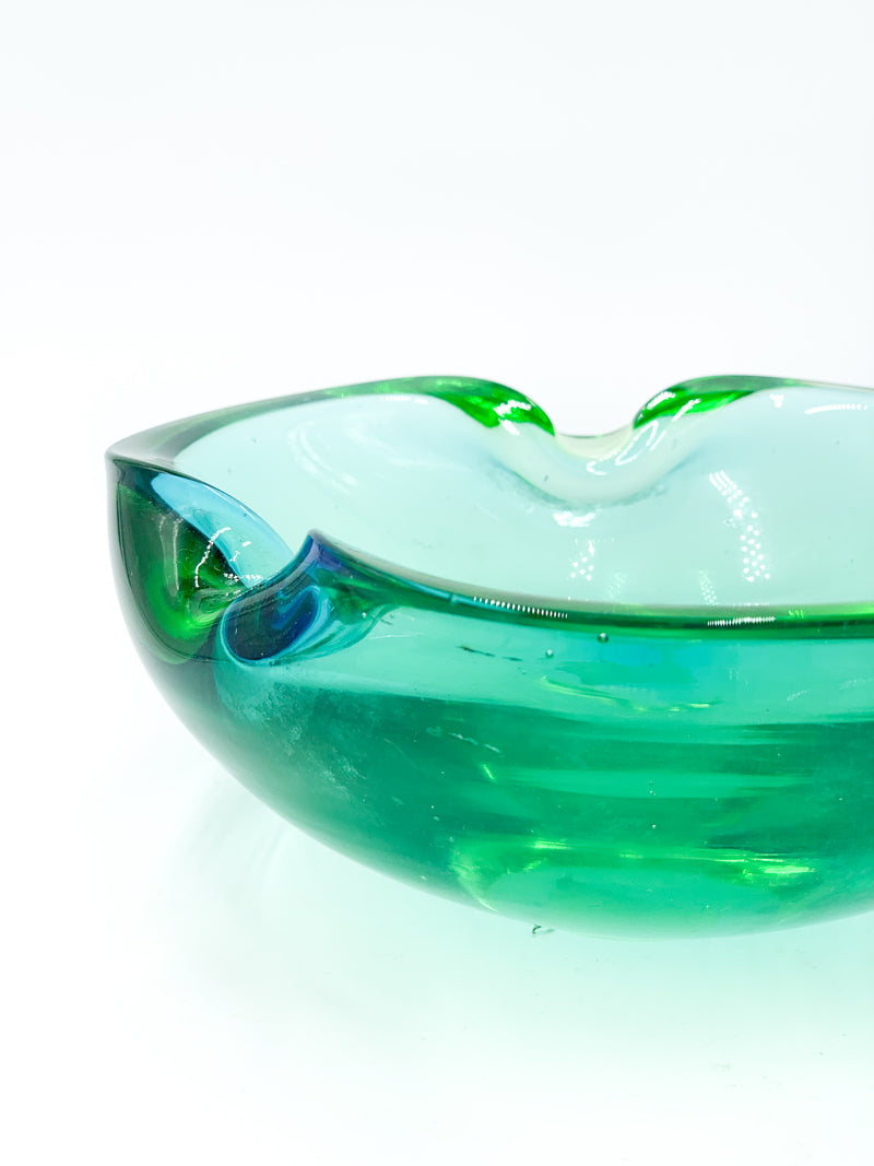 Green Murano Glass Ashtray with Blue Shades 1960s