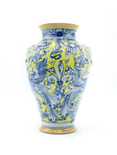 Vase in Italian Blue and Yellow Ceramic 1940s