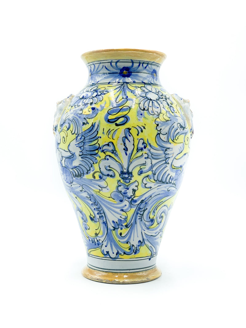 Vaso in Ceramica Italiana Blu e Giallo Anni 40