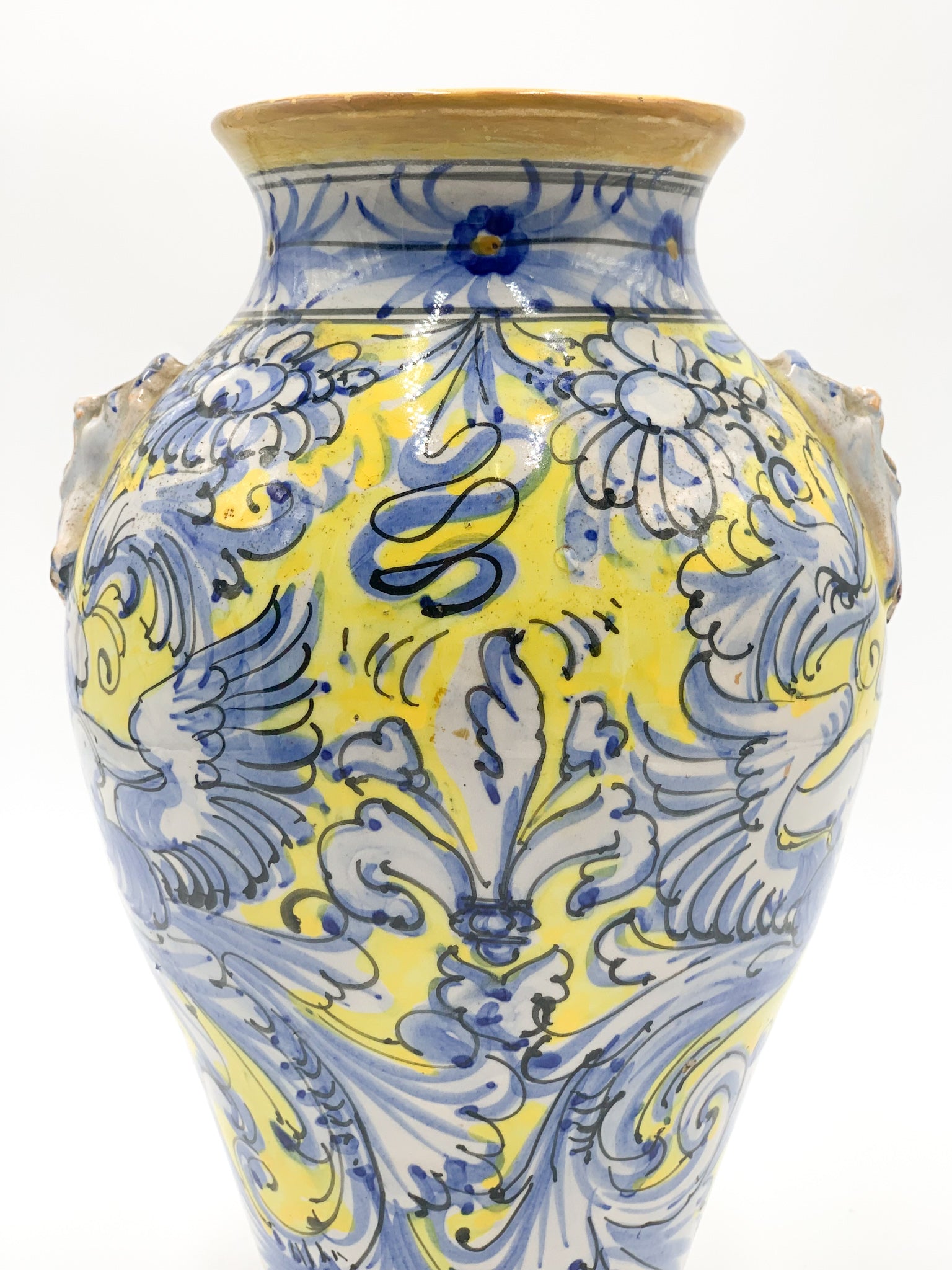 Vaso in Ceramica Italiana Blu e Giallo Anni 40