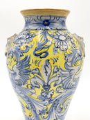 Vase in Italian Blue and Yellow Ceramic 1940s