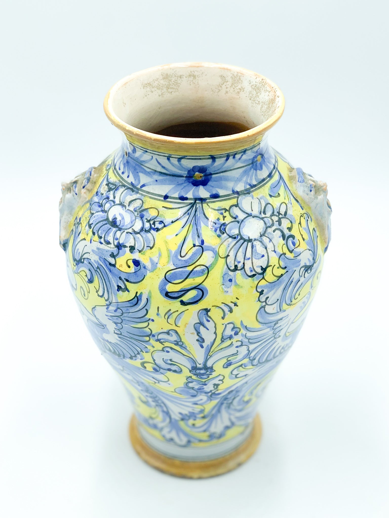 Vaso in Ceramica Italiana Blu e Giallo Anni 40