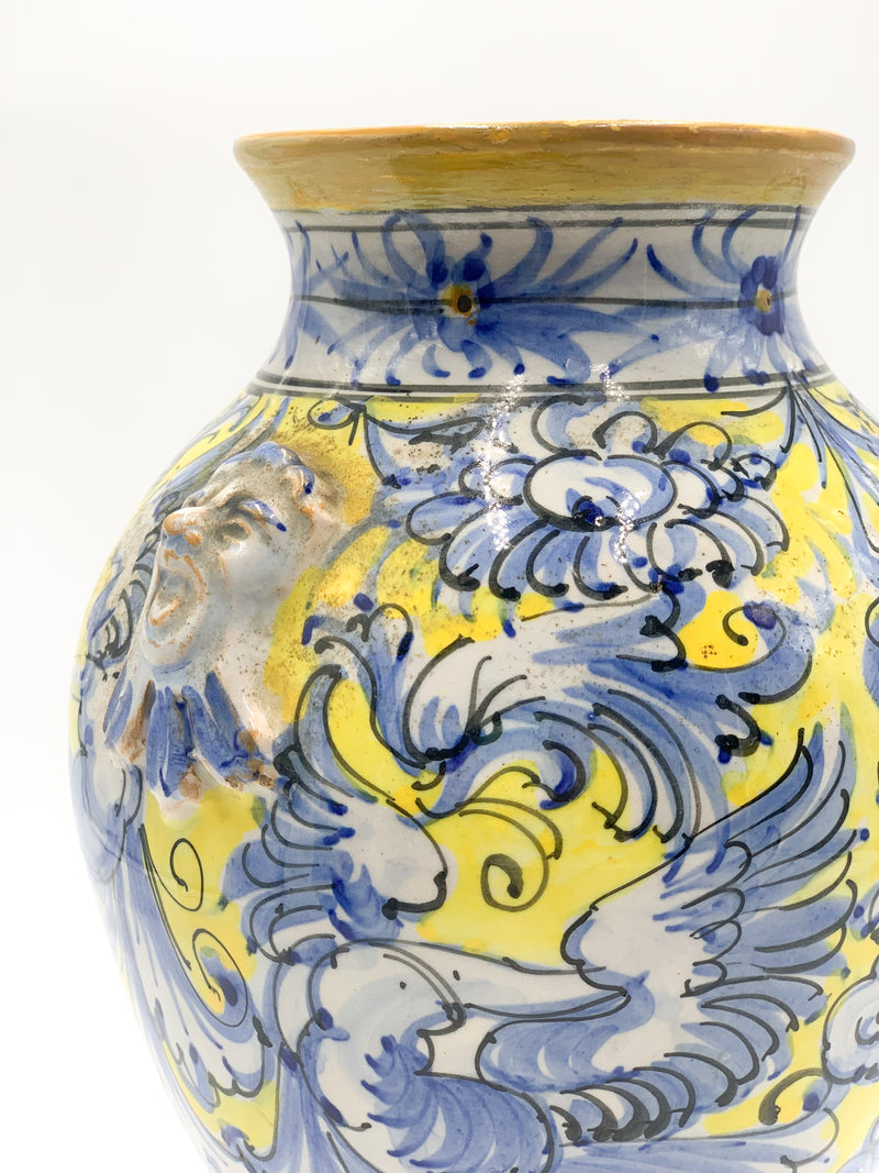 Vase in Italian Blue and Yellow Ceramic 1940s