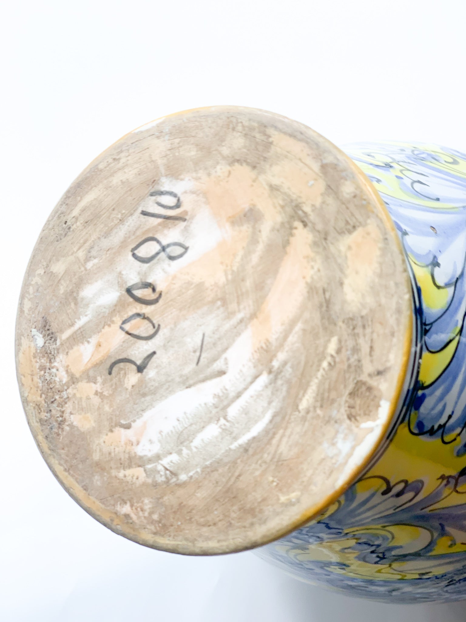 Vaso in Ceramica Italiana Blu e Giallo Anni 40