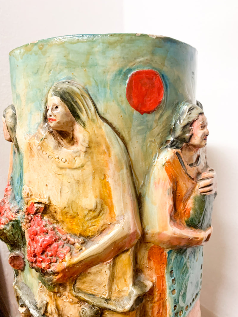 Portaombrelli in ceramica di Pucci Dipinto e Scolpito a Mano Anni 50