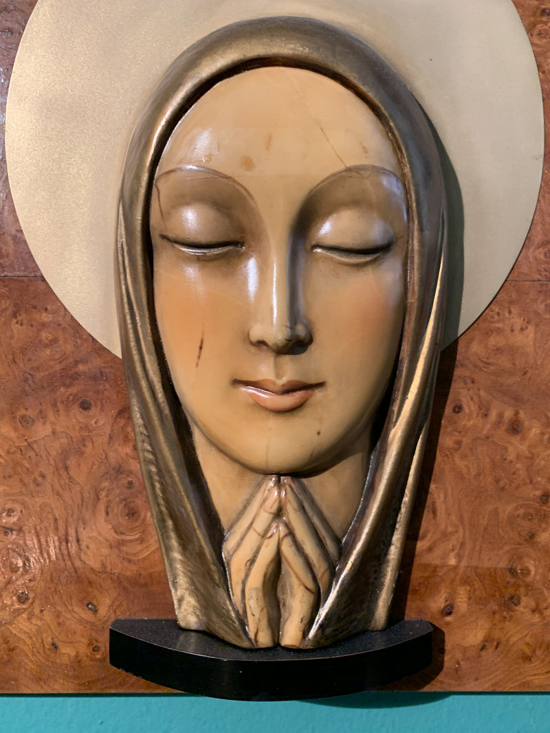 Sculpture of Madonna in Ceramic on Wood from the 1950s