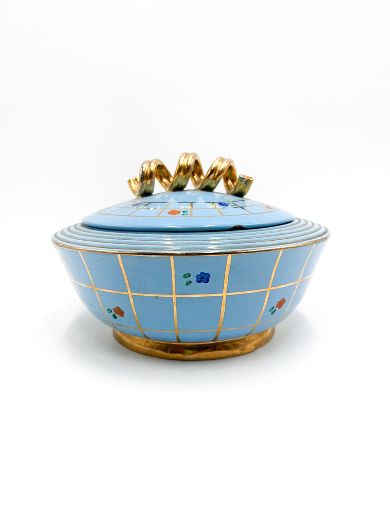 Potiche in Ceramica Azzurra e decorazioni Dorate di Pucci Umbertide Anni 50