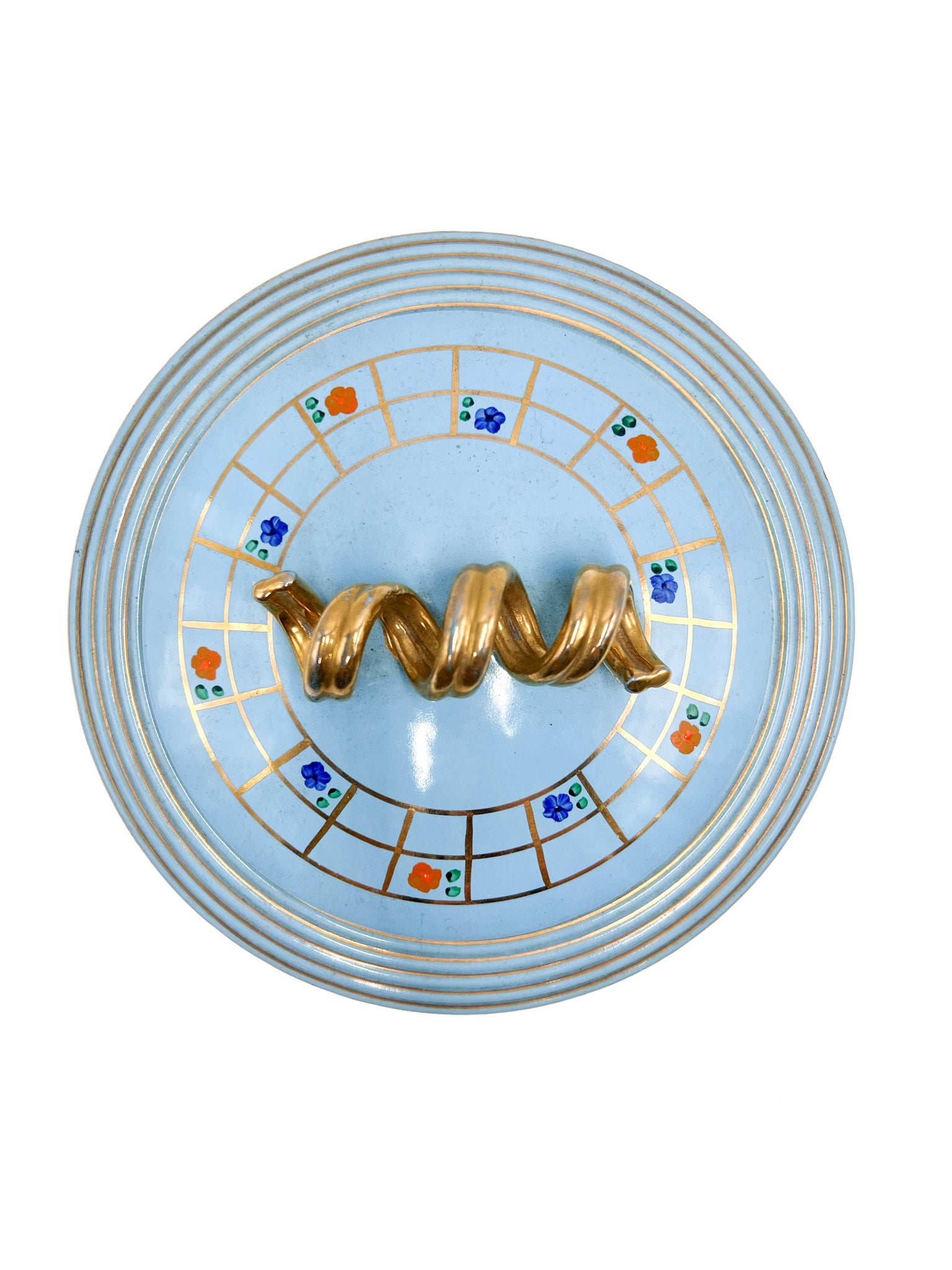 Potiche in Ceramica Azzurra e decorazioni Dorate di Pucci Umbertide Anni 50