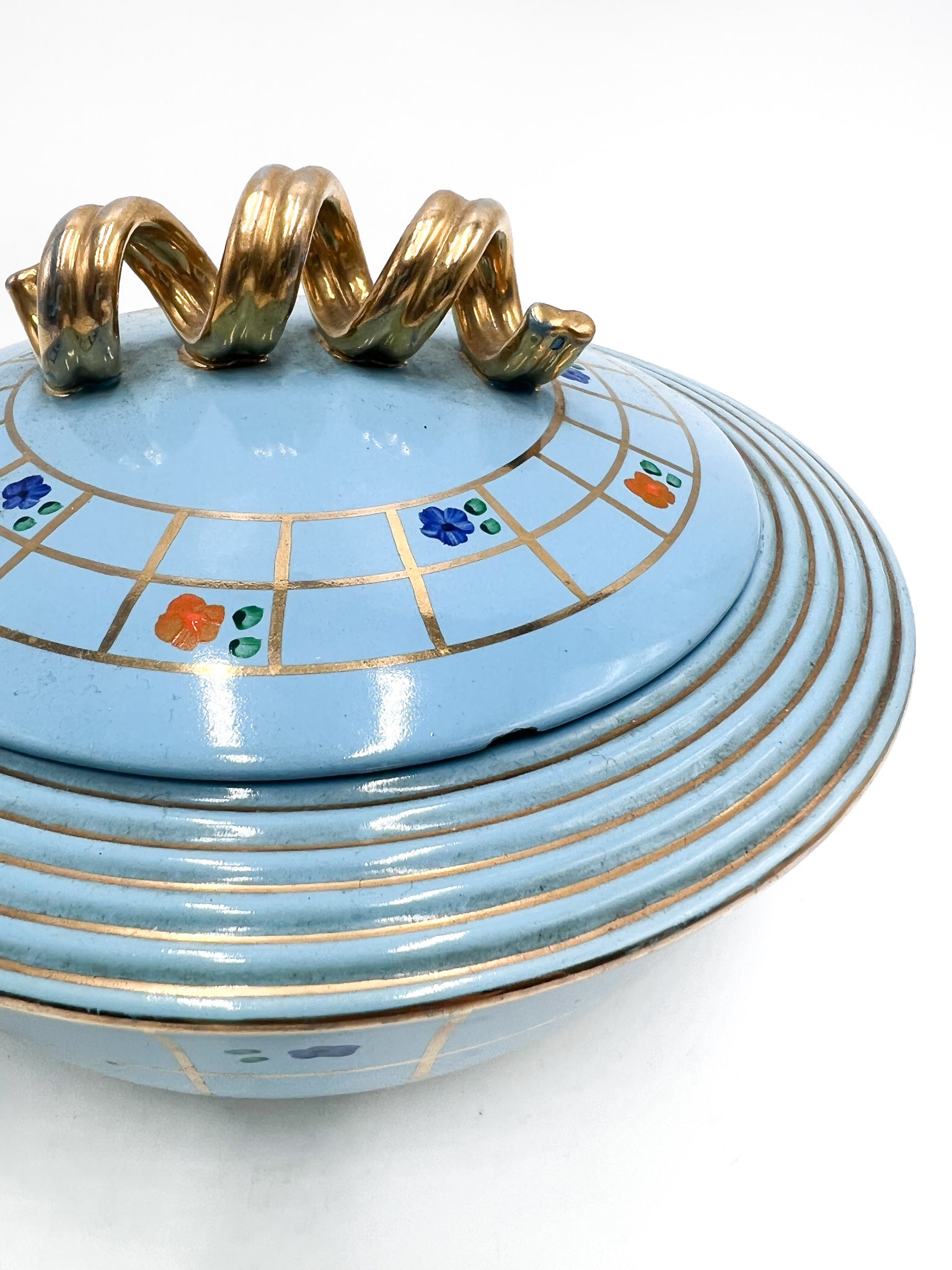 Potiche in Ceramica Azzurra e decorazioni Dorate di Pucci Umbertide Anni 50