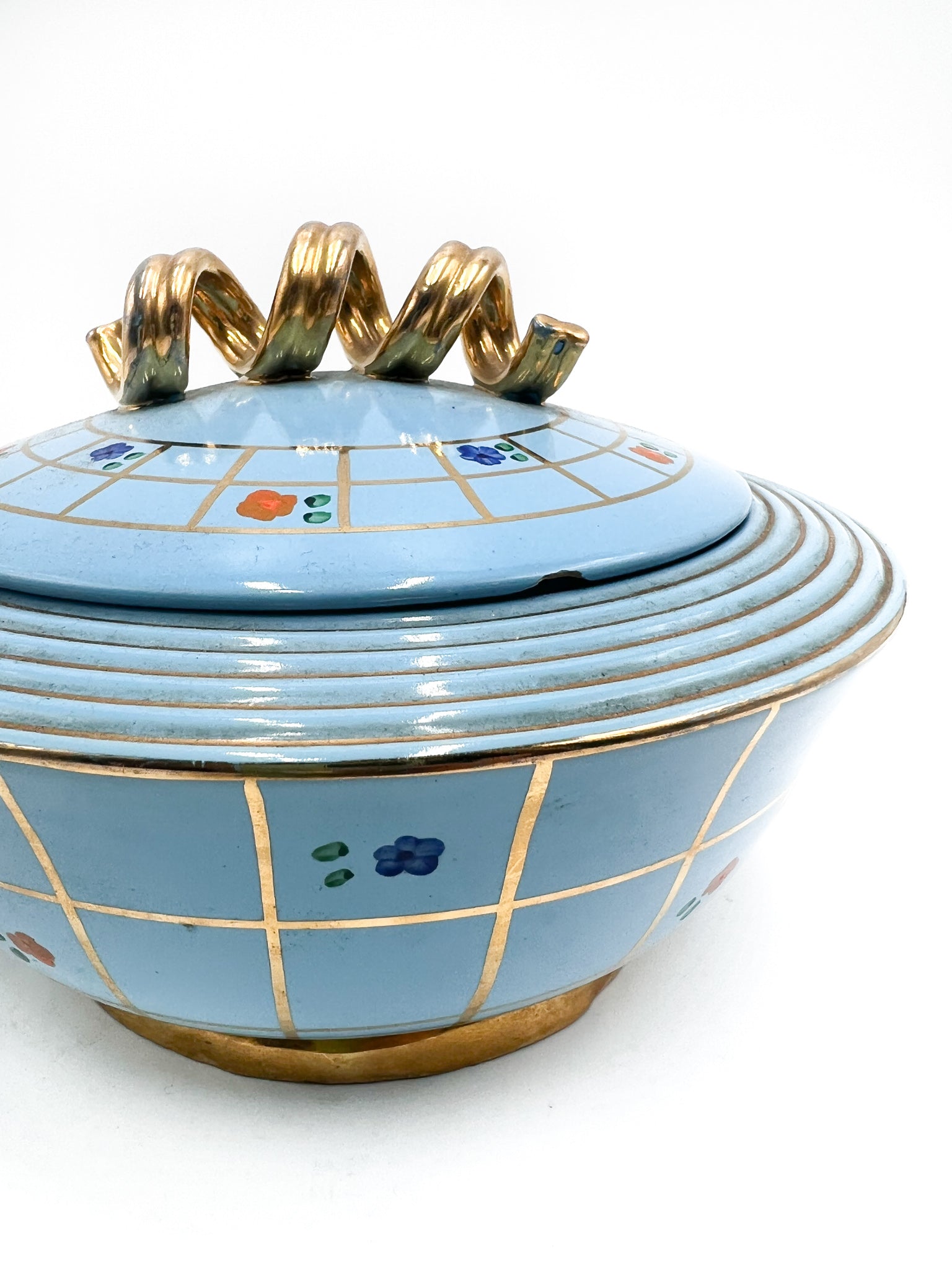 Potiche in Ceramica Azzurra e decorazioni Dorate di Pucci Umbertide Anni 50