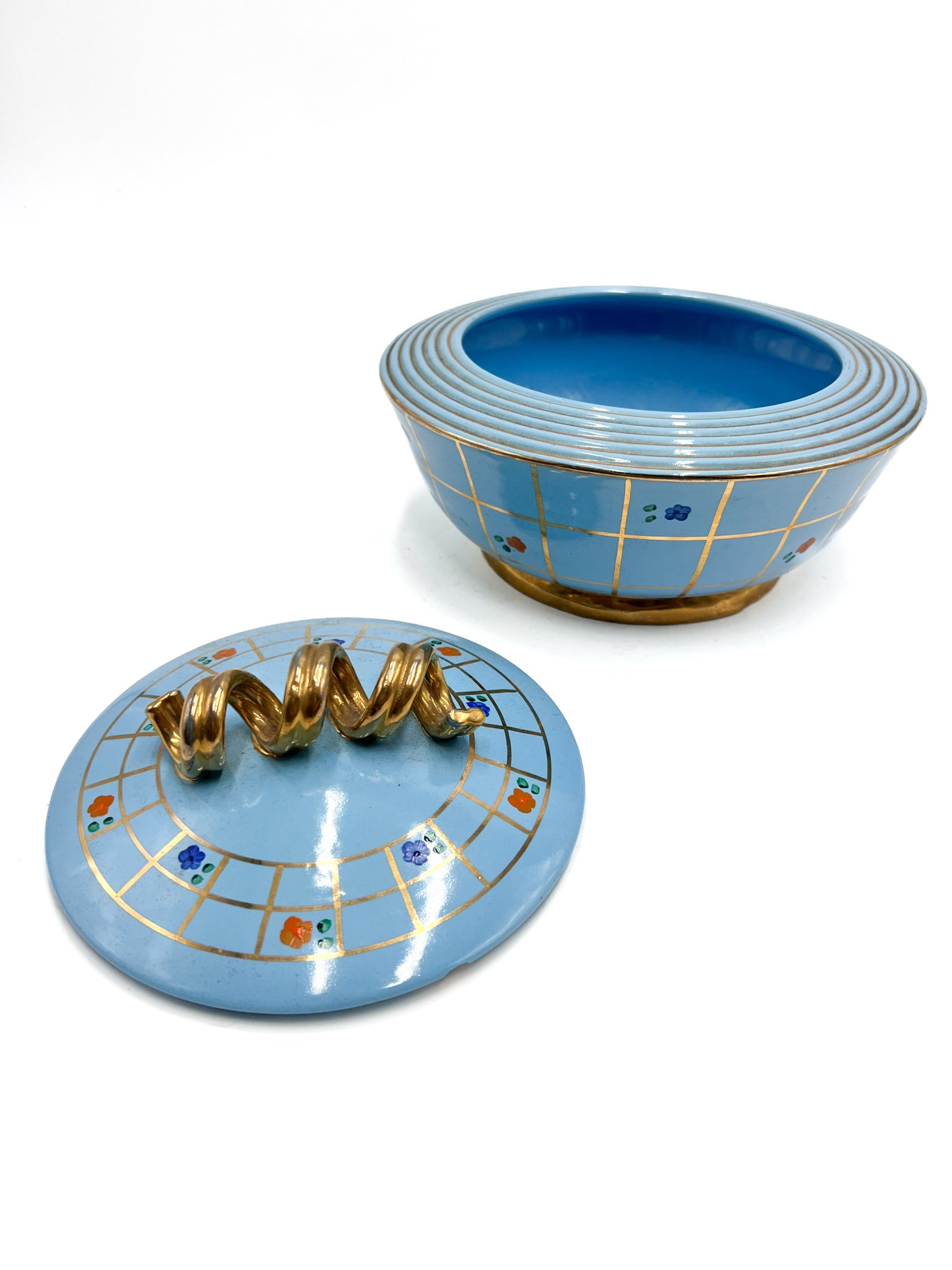 Potiche in Ceramica Azzurra e decorazioni Dorate di Pucci Umbertide Anni 50