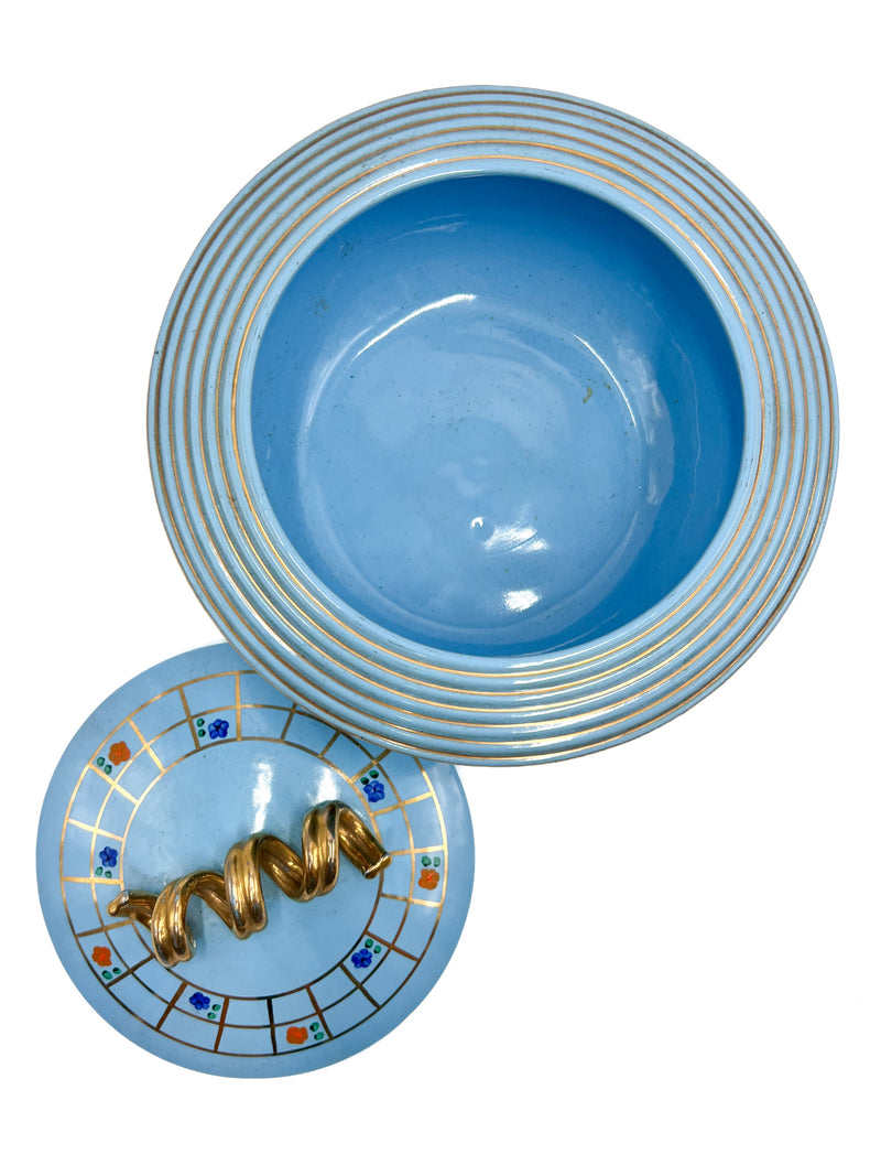 Potiche in Ceramica Azzurra e decorazioni Dorate di Pucci Umbertide Anni 50