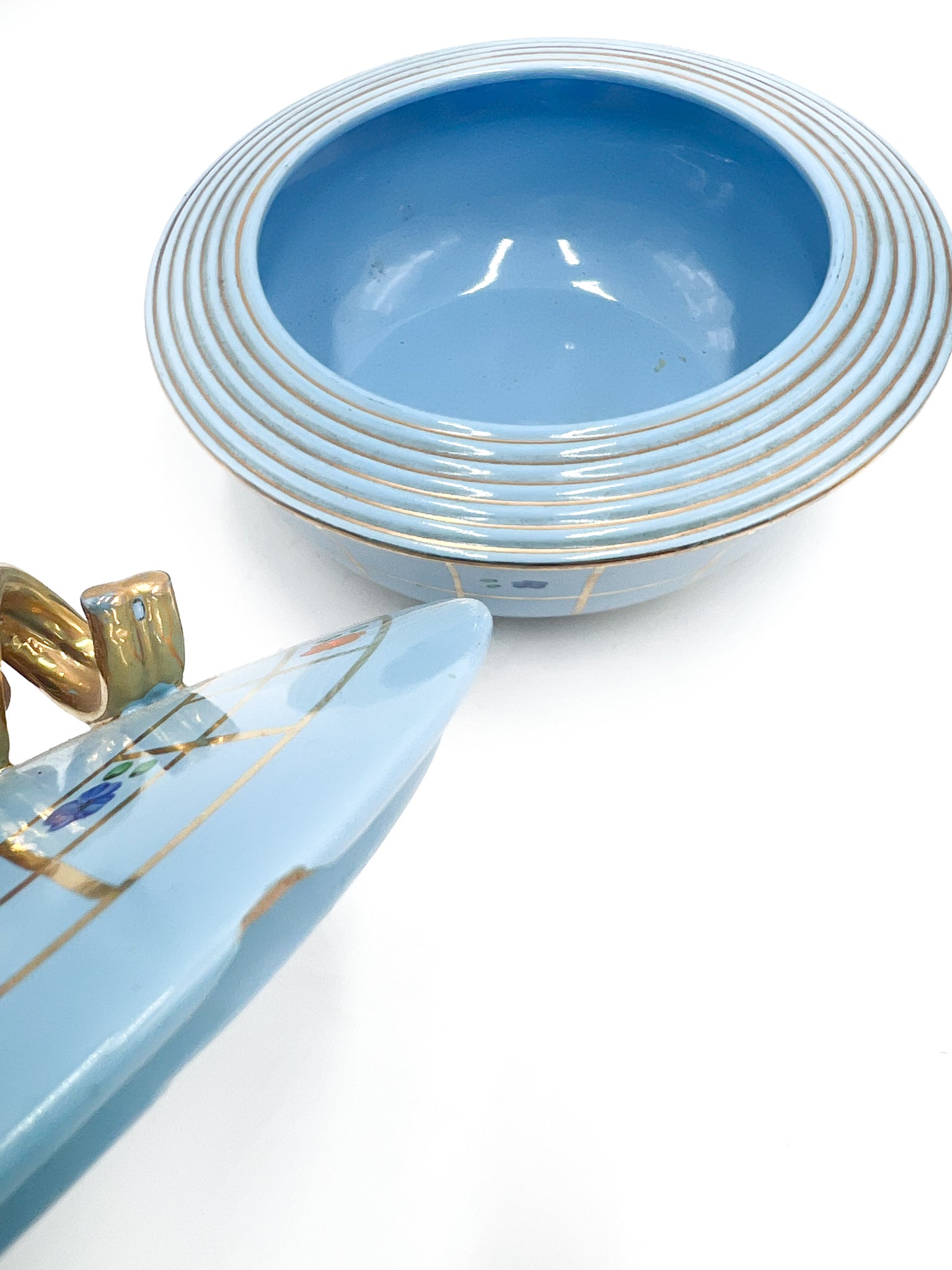 Potiche in Ceramica Azzurra e decorazioni Dorate di Pucci Umbertide Anni 50