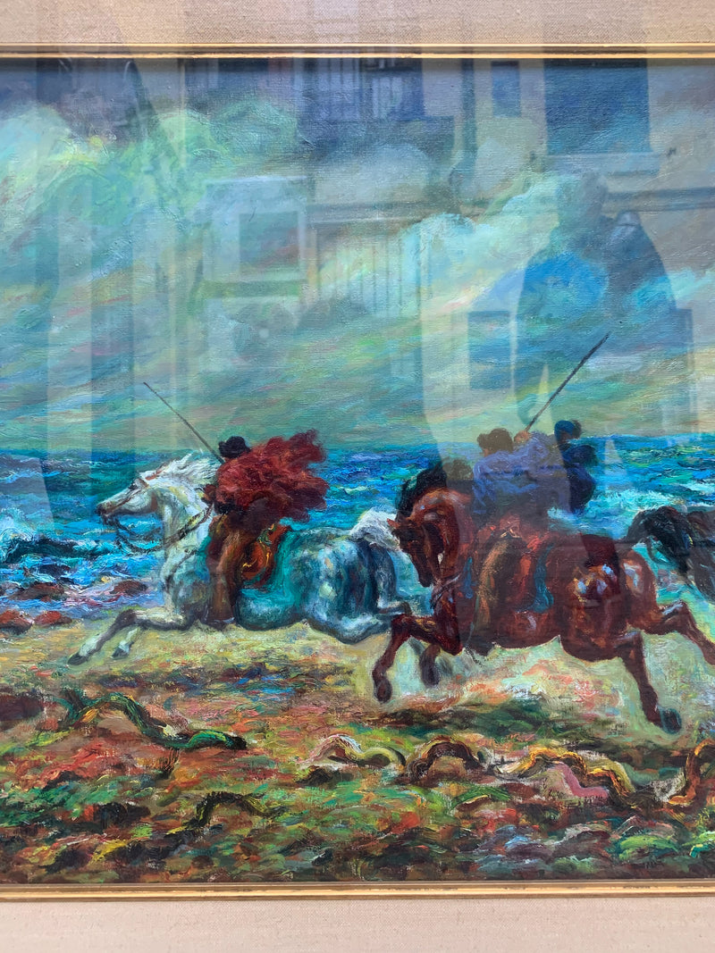 Dipinto "Cavalieri sulla Costa" Olio su Tela di Giovan Francesco Gonzaga del 1967