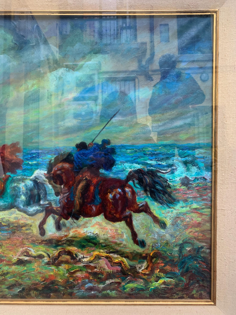 Dipinto "Cavalieri sulla Costa" Olio su Tela di Giovan Francesco Gonzaga del 1967