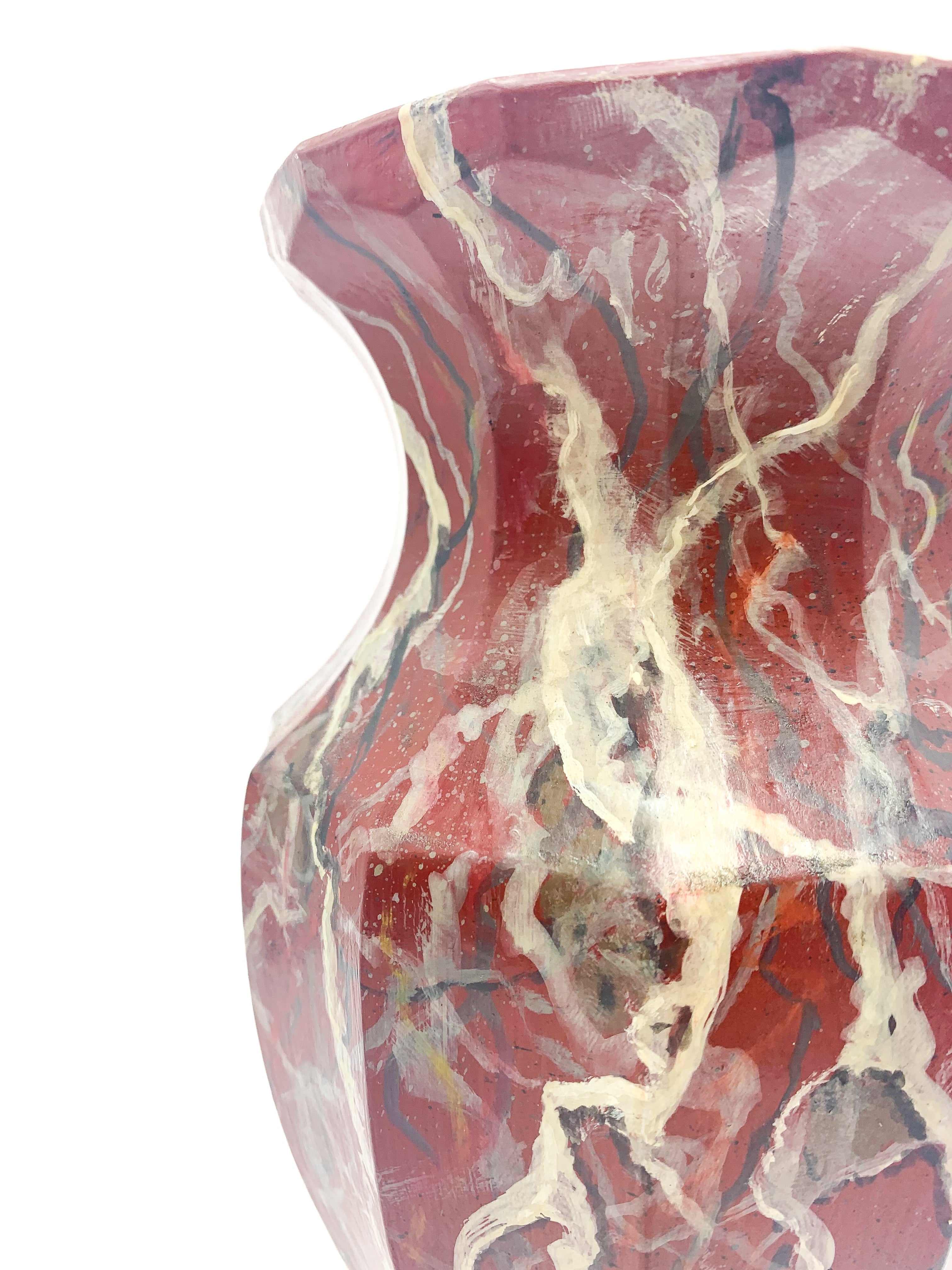 Vaso in Ceramica Simil Marmo Rosa Striato Anni 40