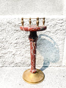 Colonnina in Ceramica Dipinta Simil Marmo Rosa Striato e Ottone Anni 40