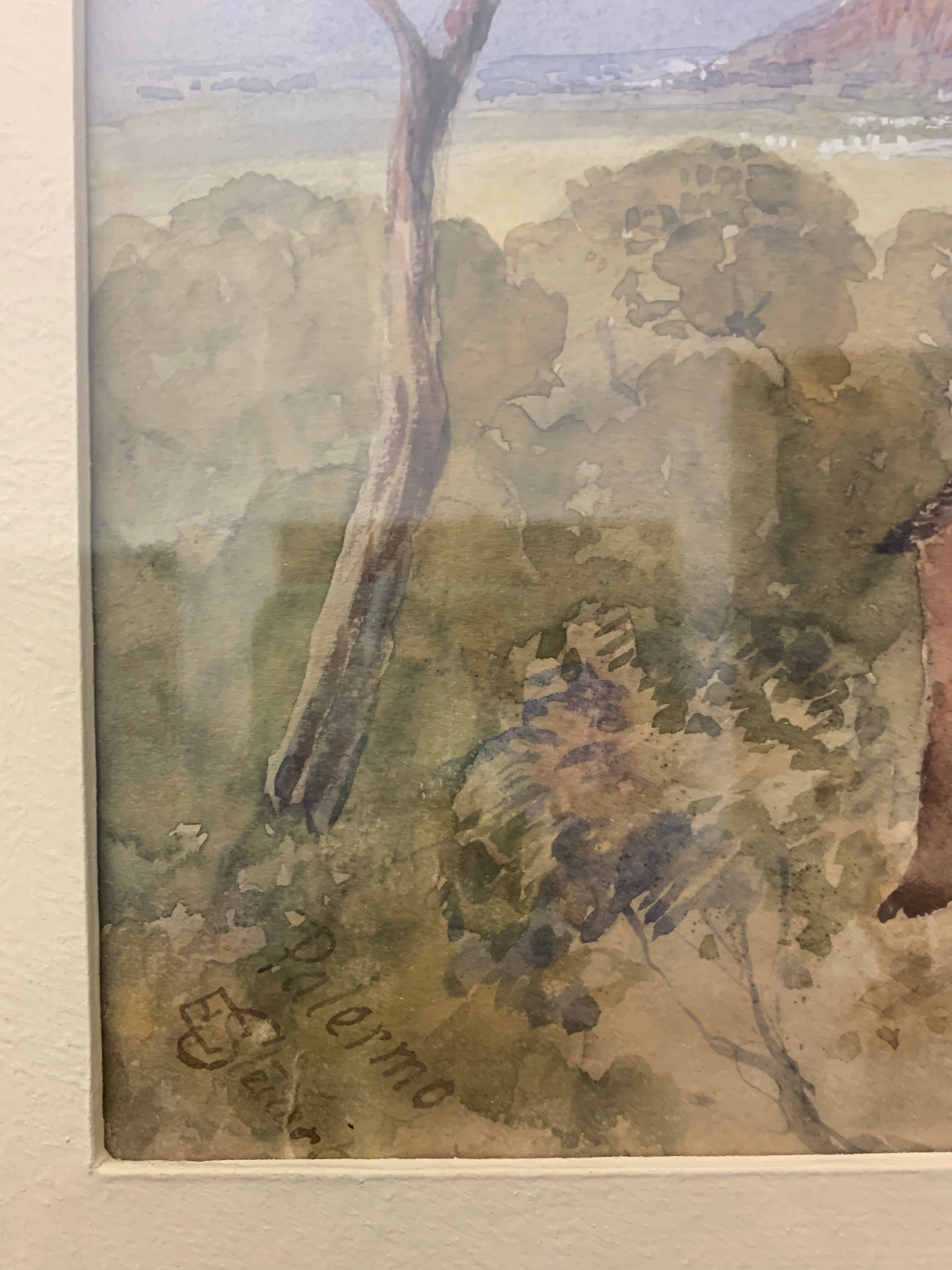 Watercolor Painting of the Palermitan Coast Landscape from the 1800s