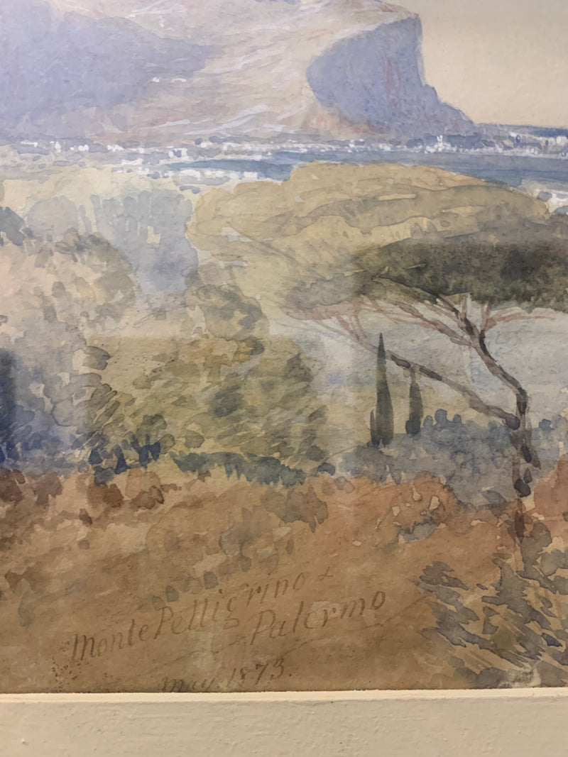 Dipinto Acquerello di Paesaggio di Costa Palermitana del 1800