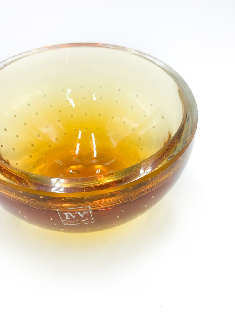 Orange Glass Bowl by IVV Industria Vetraia Valdarnese with Bubbles from the 1990s