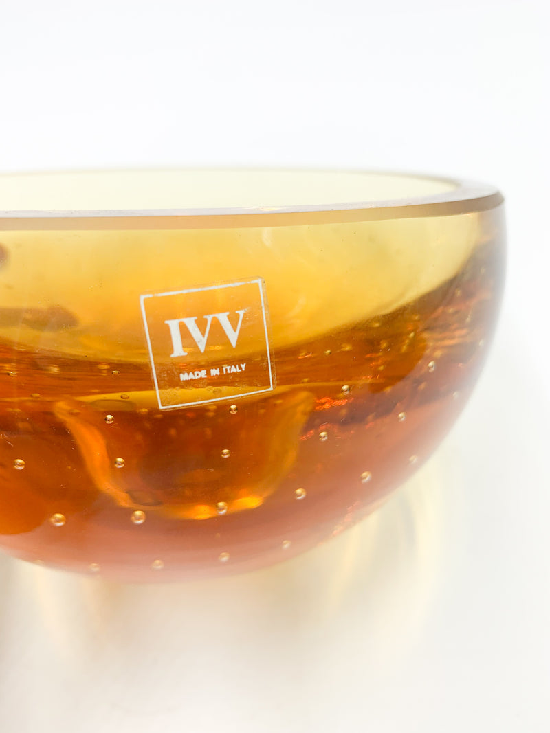 Orange Glass Bowl by IVV Industria Vetraia Valdarnese with Bubbles from the 1990s