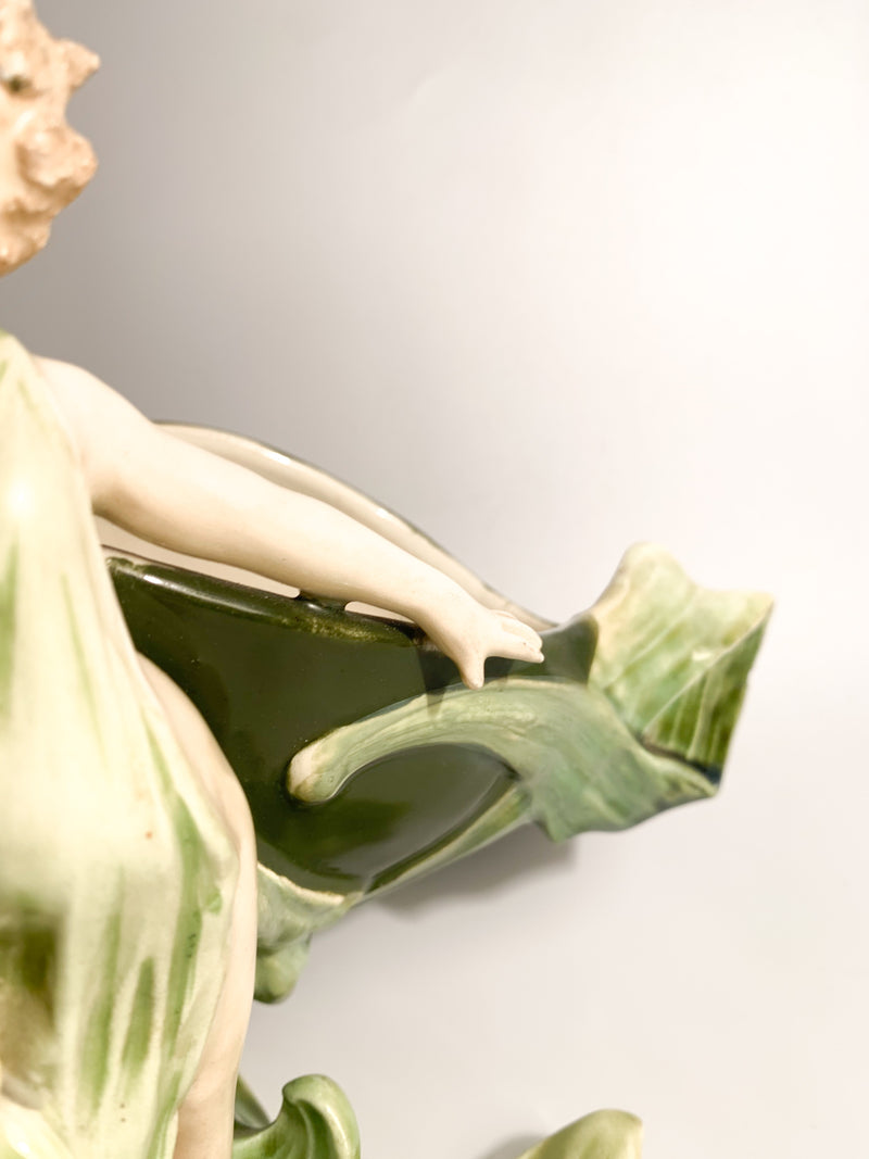 Scultura in Ceramica Francese di Dama Liberty con Portafiori Primi Novecento