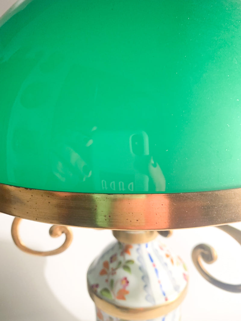 Table Lamp in Hand Painted Sevres Ceramic and Glass Lampshade from the 1940s