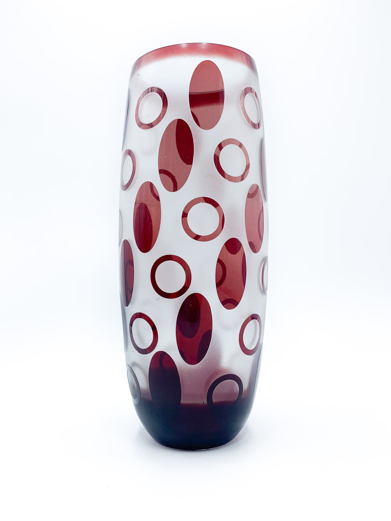 60s Red Polka Dot Glass Vase