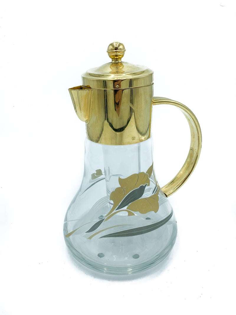 Glass and Brass Carafe with Internal Ice Bucket from the 1980s