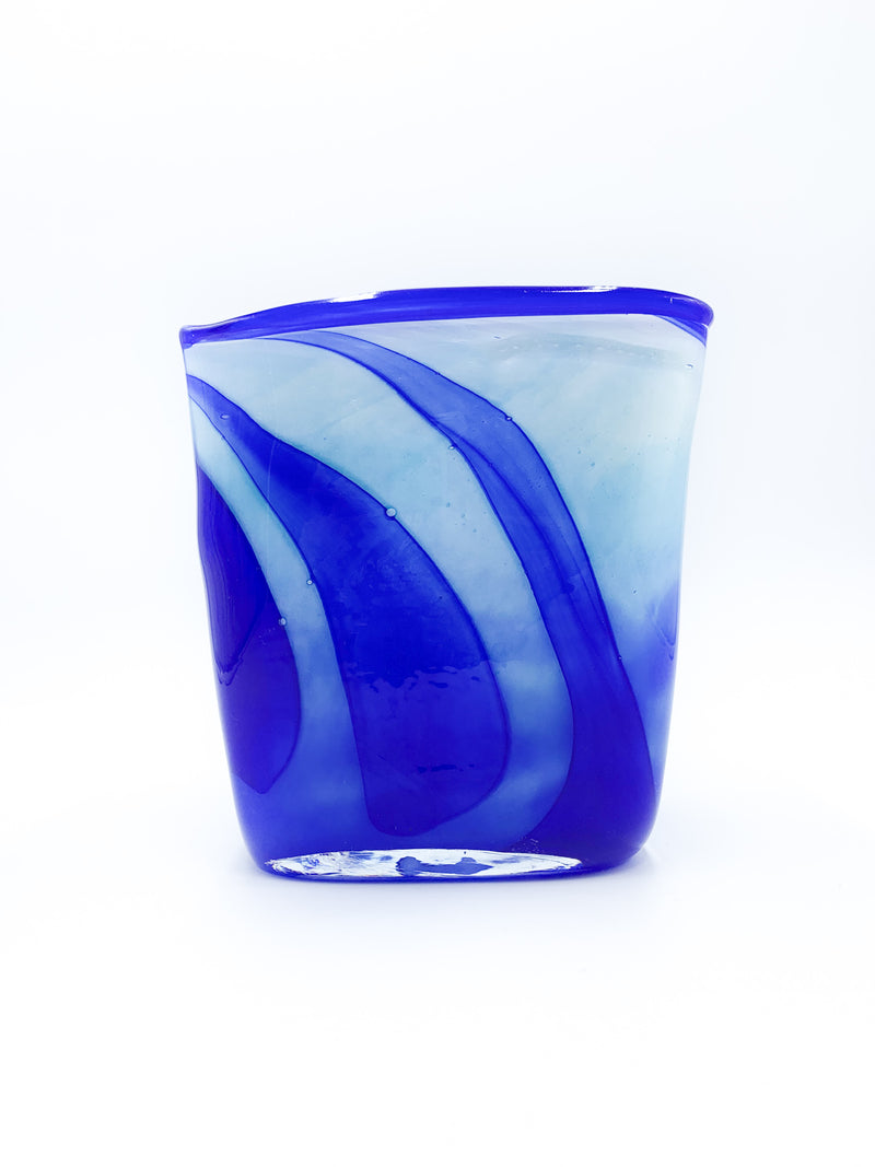 Verrerie d'Art Au Village Vase in French Blue and Light Blue Glass from 1995