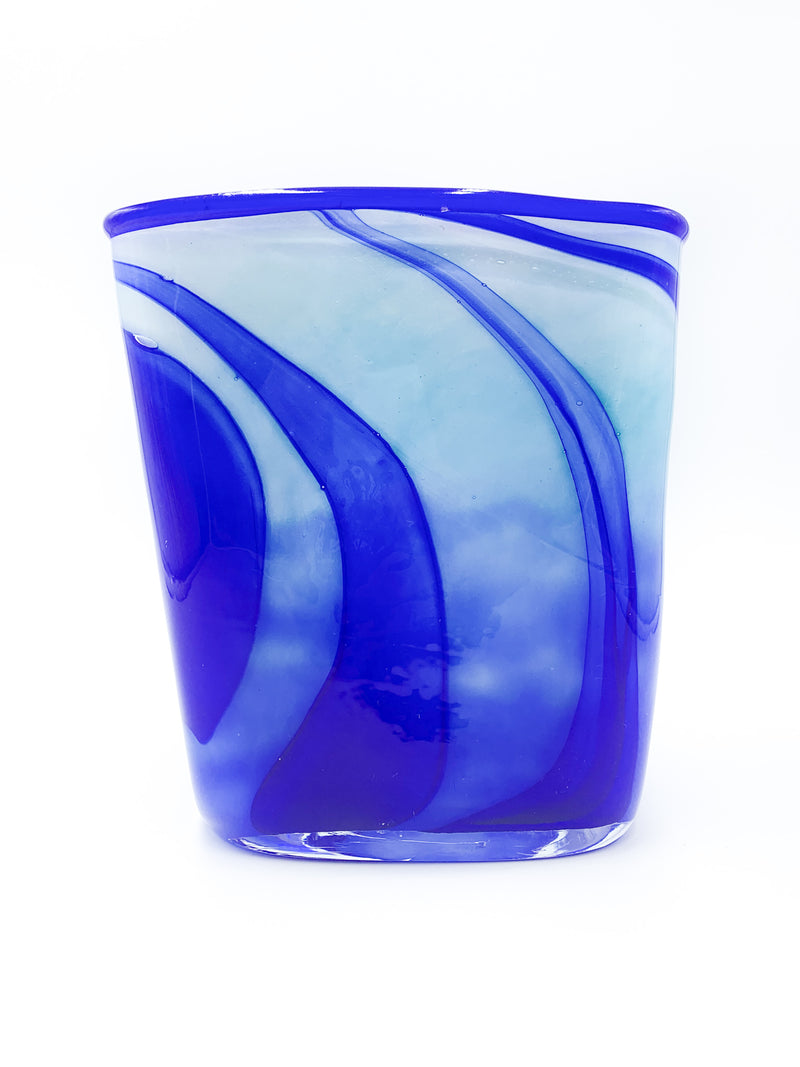 Verrerie d'Art Au Village Vase in French Blue and Light Blue Glass from 1995