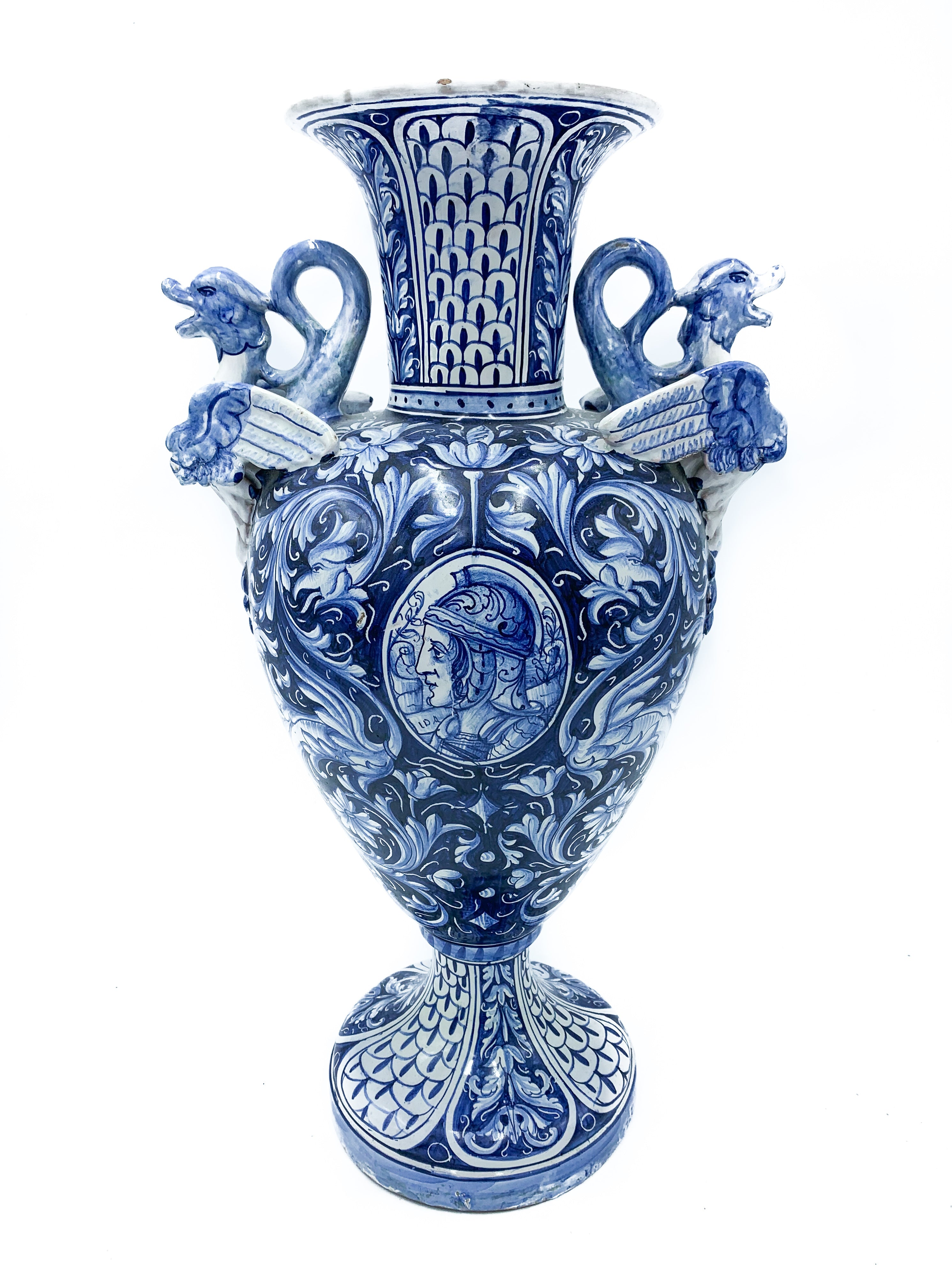 Vaso in Ceramica Umbra Blu e Bianco Anni '30