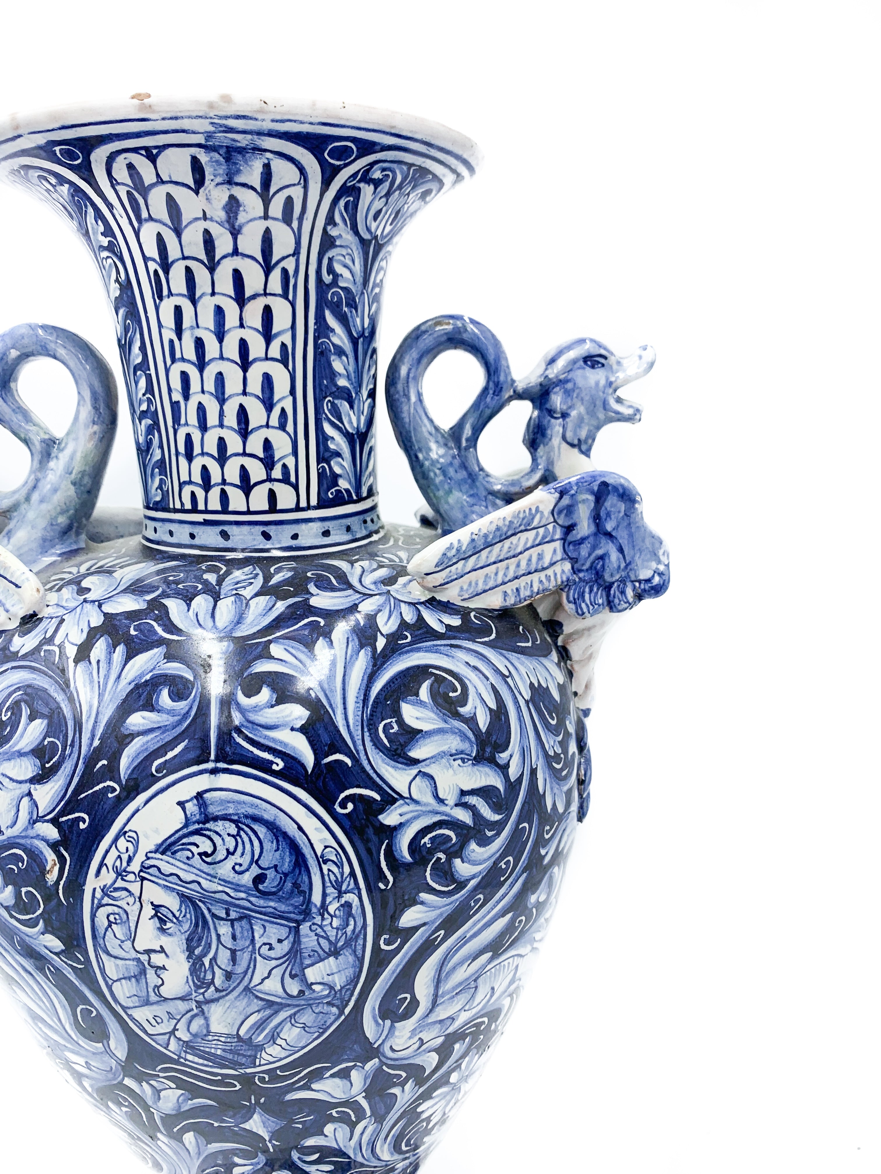 Vaso in Ceramica Umbra Blu e Bianco Anni '30