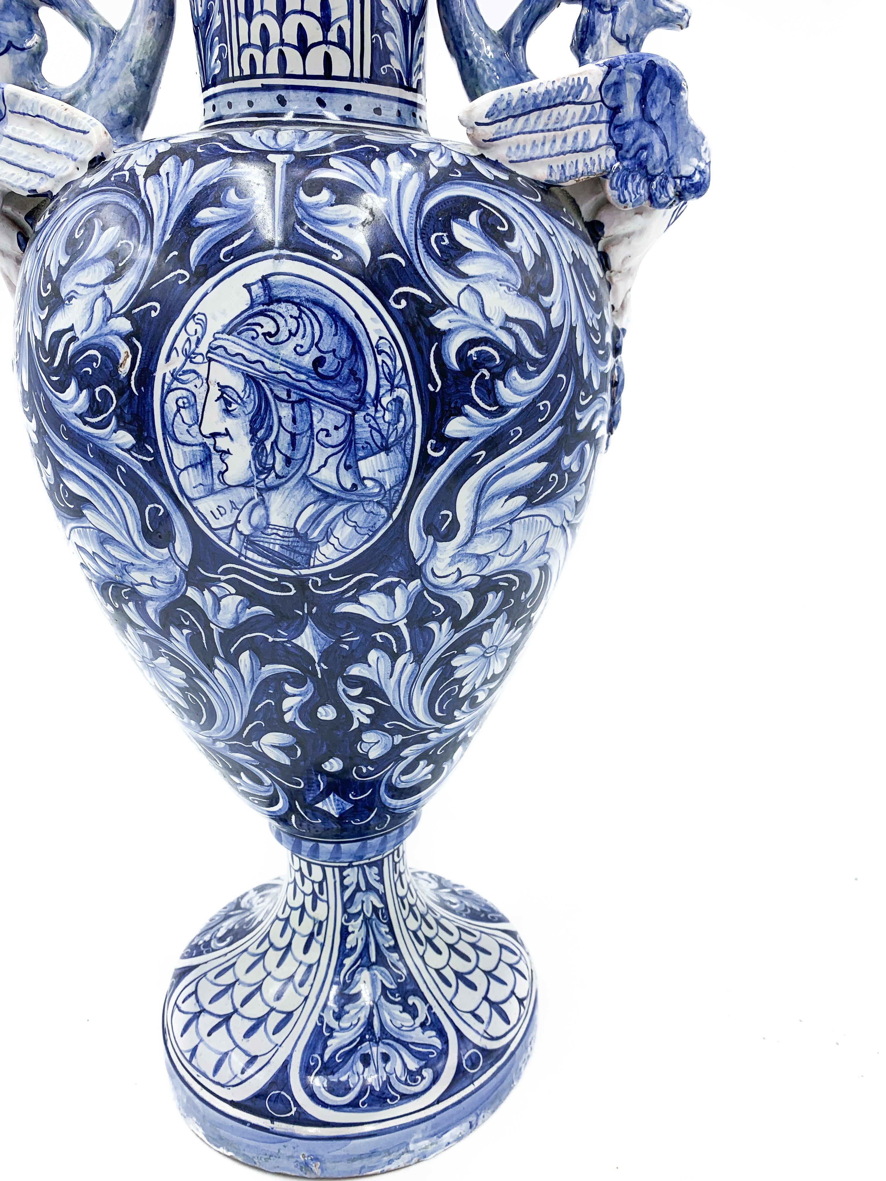 Vaso in Ceramica Umbra Blu e Bianco Anni '30