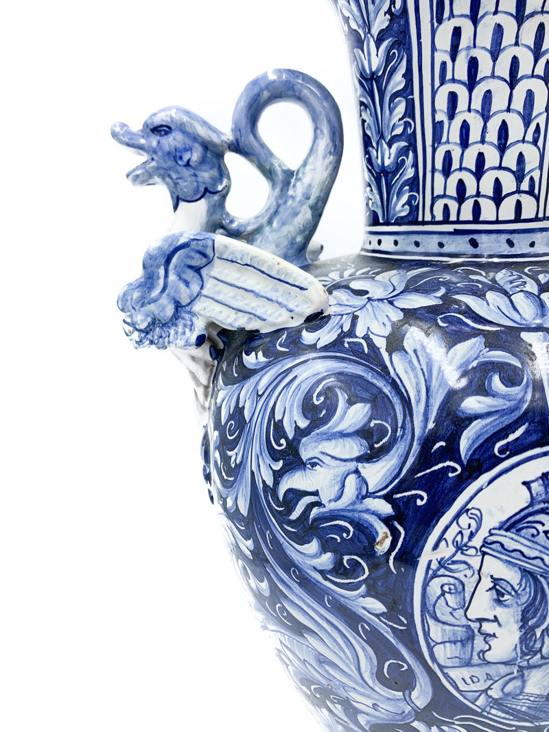 Blue and White Umbrian Ceramic Vase from the 1930s
