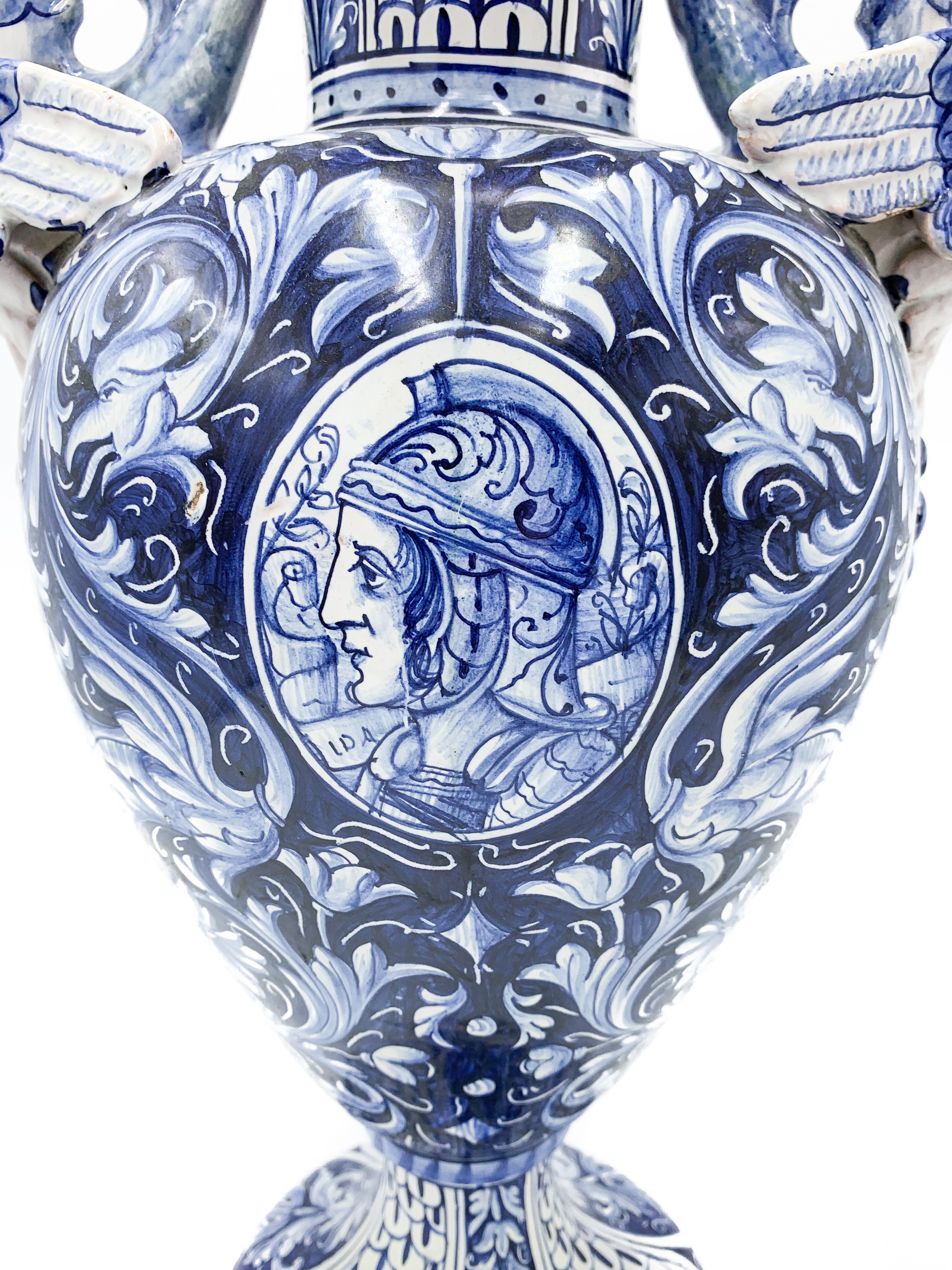 Vaso in Ceramica Umbra Blu e Bianco Anni '30