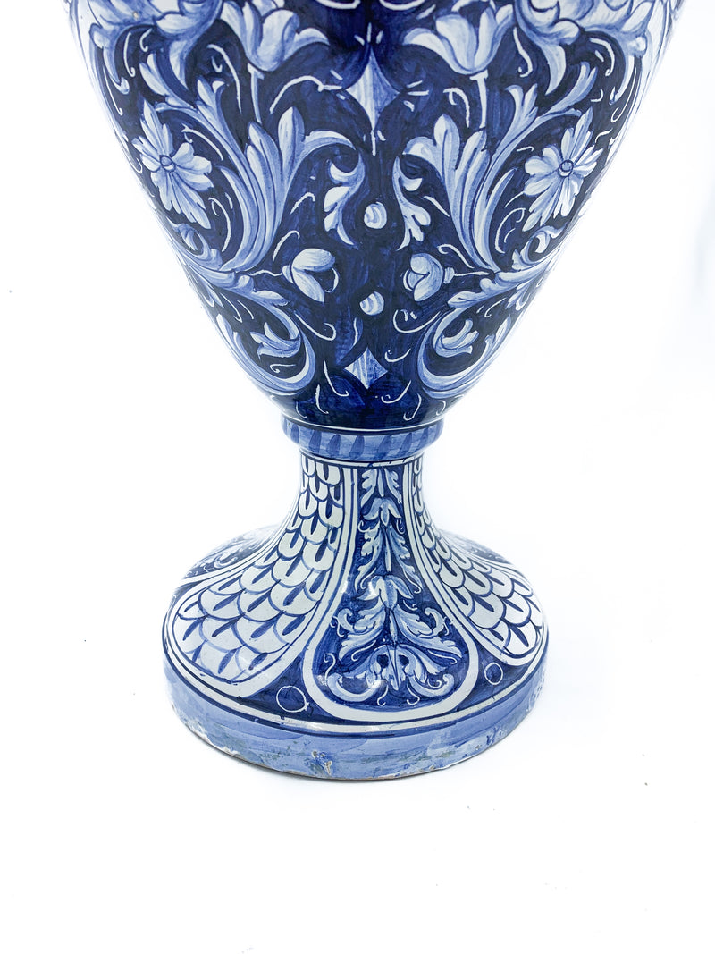 Blue and White Umbrian Ceramic Vase from the 1930s