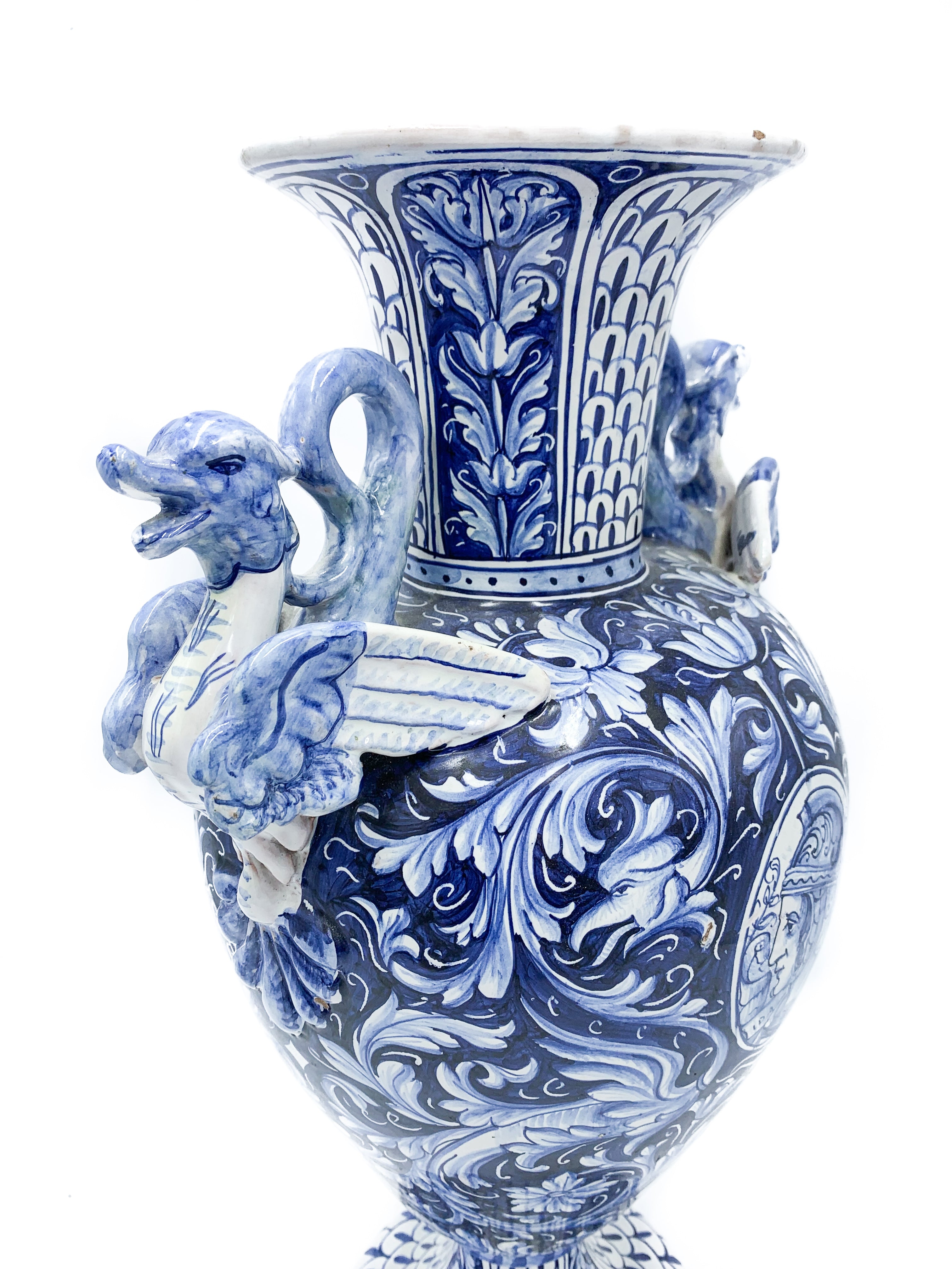 Vaso in Ceramica Umbra Blu e Bianco Anni '30