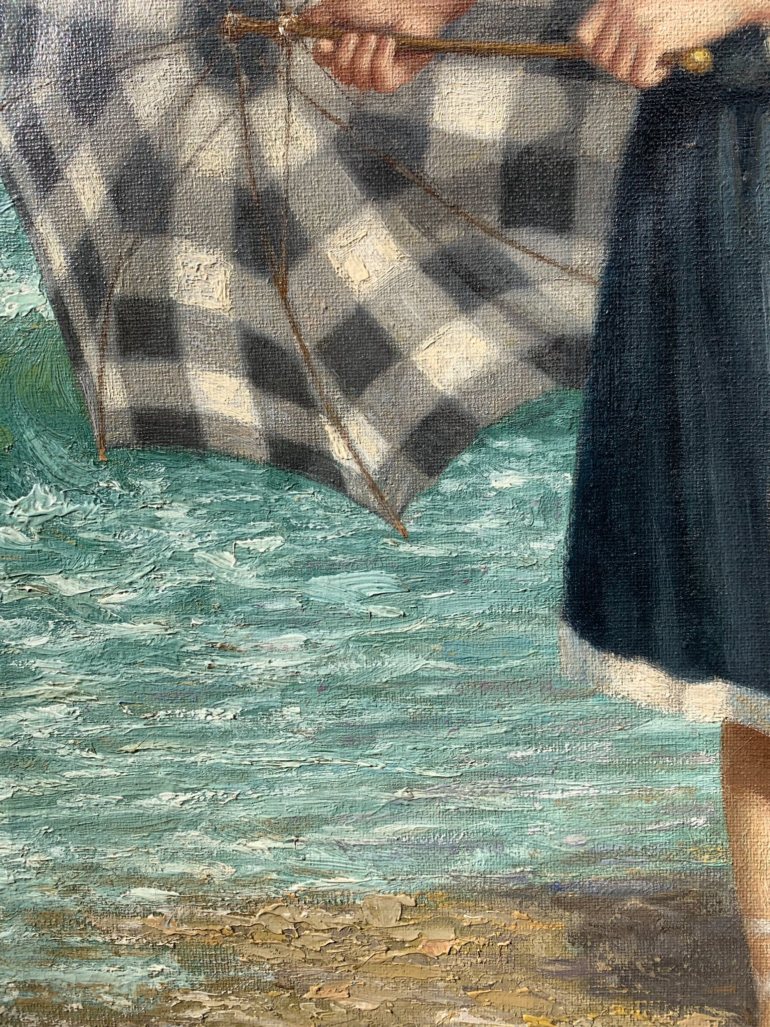Oil painting on canvas of Portrait of a Woman on the Beach by Giovanni Caldana from 1922